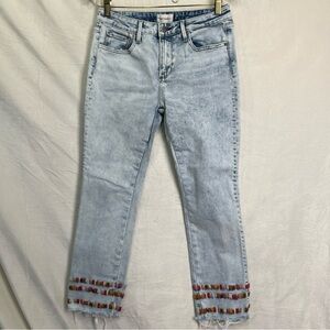 Driftwood Colette Jeans Embroidered Raw Hem Slim Straight Mid Rise Cropped 27x26